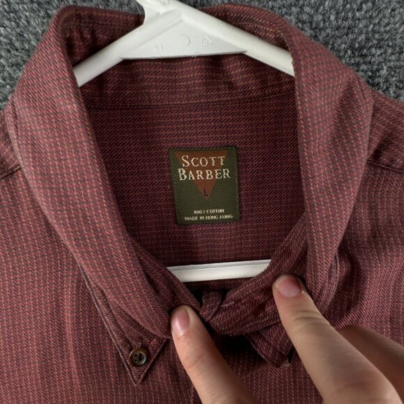 Scott Barber Button Up Shirt Men Large Red Check All Cotton Soft Long Sleeve - Picture 8 of 13